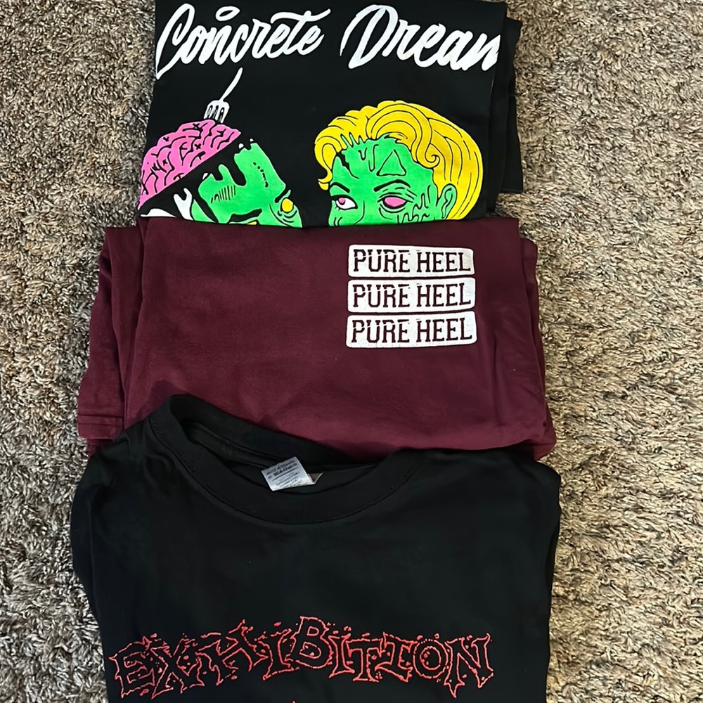 3 Shirt Bundle. Pure Heel, Concrete Dreams, Exhibition. Hardcore, Metal, Punk